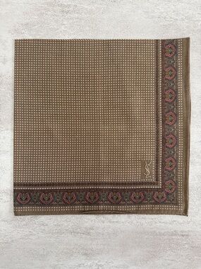 Yves Saint Laurent Brown Paisley-Trim cotton Square Scarf